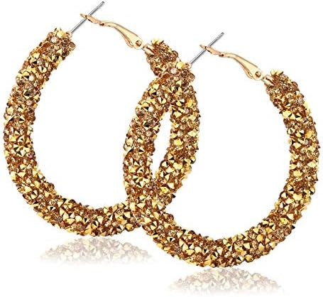 NLCAC Glitter Hoop Earrings Bohemian Sparkle Resin Rhinestone Wrapped Hoop Dangle Earrings for Wo... | Amazon (US)