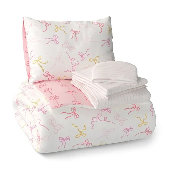 Mainstays Kids Bows Reversible Comforter Set with Sheets, Twin, 5 Pieces | Walmart (US)