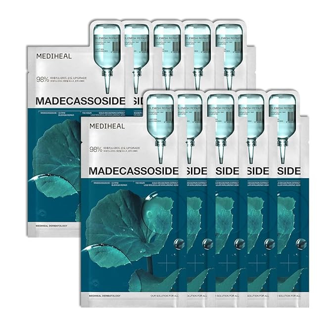 Mediheal Madecassoside Essential Sheet Mask Blemish Repair 10 pcs. 98% Purity Madecassoside & Hya... | Amazon (US)