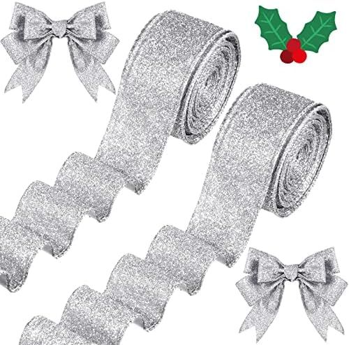 2 Roll 20 Yards Christmas Ribbon Wired Glitter Thick Ribbon Metallic Wired Ribbon Gift Wrapping C... | Amazon (US)
