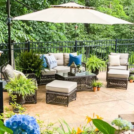 Create an outdoor oasis and the your patio for summer. Wicker furniture creates a great conversation area for entertaining. A large umbrella provides shade. Seasonal decor like bright pillows, lanterns, plants and a serving tray for drinks and snacks add  the finishing touches.  

#LTKHome #LTKStyleTip #LTKSeasonal