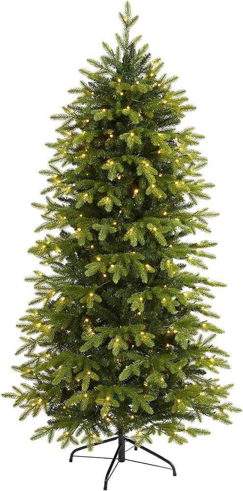6ft. Belgium Fir “Natural Look” Artificial Christmas Tree with 300 Clear LED Lights, Green | Amazon (US)