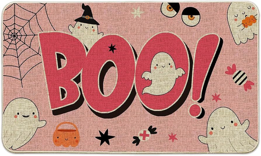 Halloween Door Mat, Halloween Pink Cute Ghost Decor, Halloween Decorations for Home, Halloween Fl... | Amazon (US)