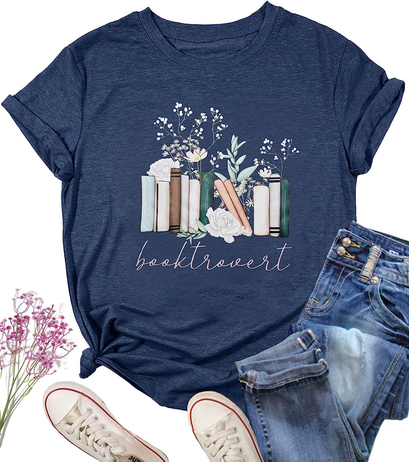 Booktrovert Shirt Women Book Lovers Gifts T-Shirts Funny Wildflowers Book Reading Tee Bookworm Sh... | Amazon (US)