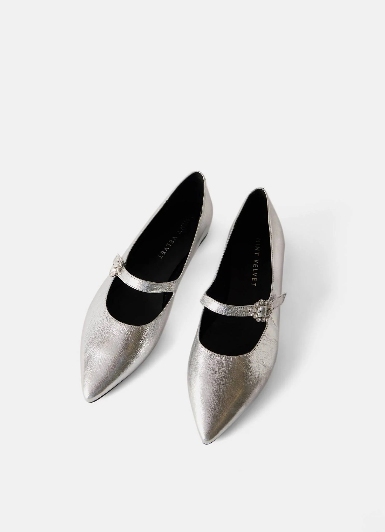 Silver Leather Ballet Pumps | Mint Velvet