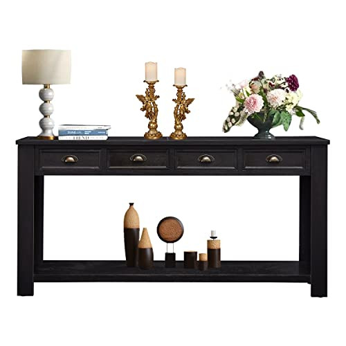 kinbor Long Sofa Table - Black 60 Inch Console Tables for Living Room, Hallway Table with 4 Drawe... | Amazon (US)