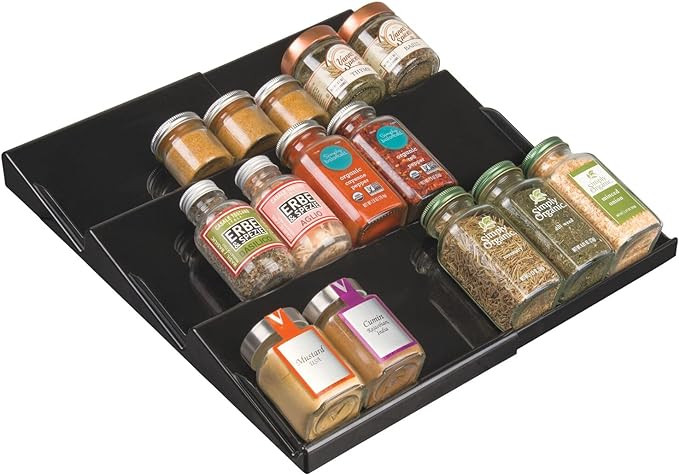 mDesign Expandable Plastic Deluxe Spice Rack, Drawer Organizer for Kitchen Cabinet Drawers, 3 Tie... | Amazon (US)