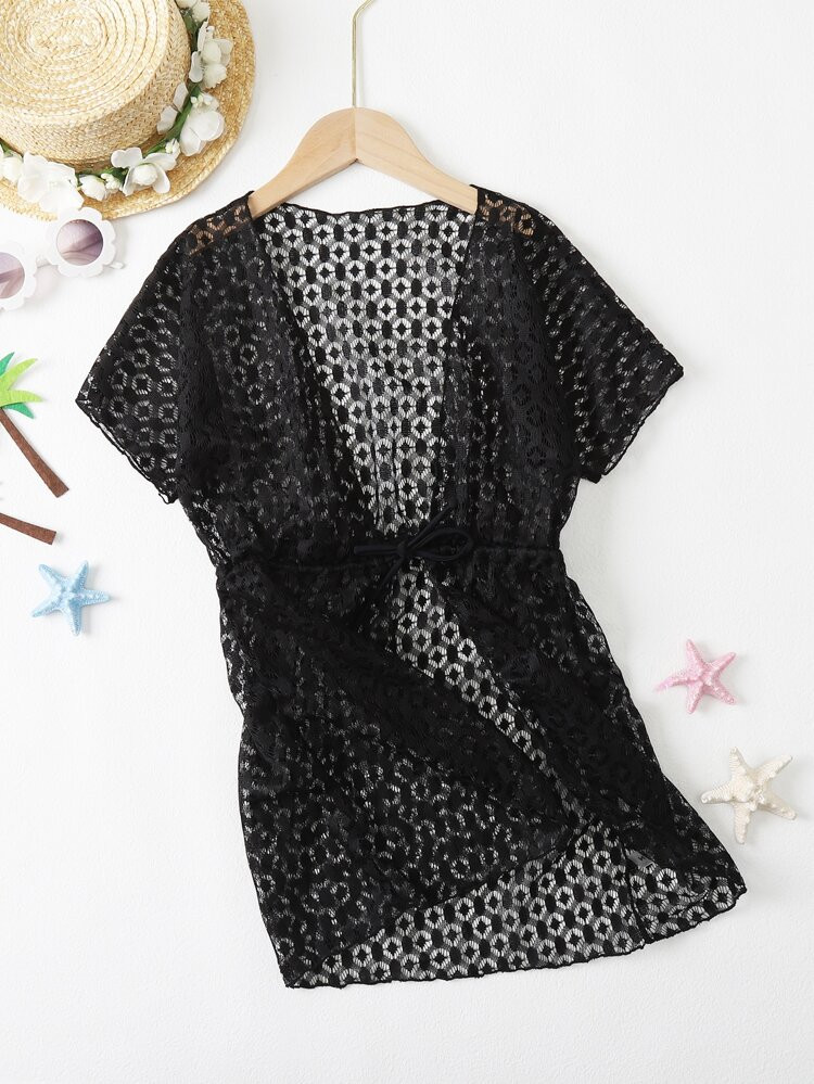 Toddler Girls Hollow Out Drawstring Waist Kimono | SHEIN