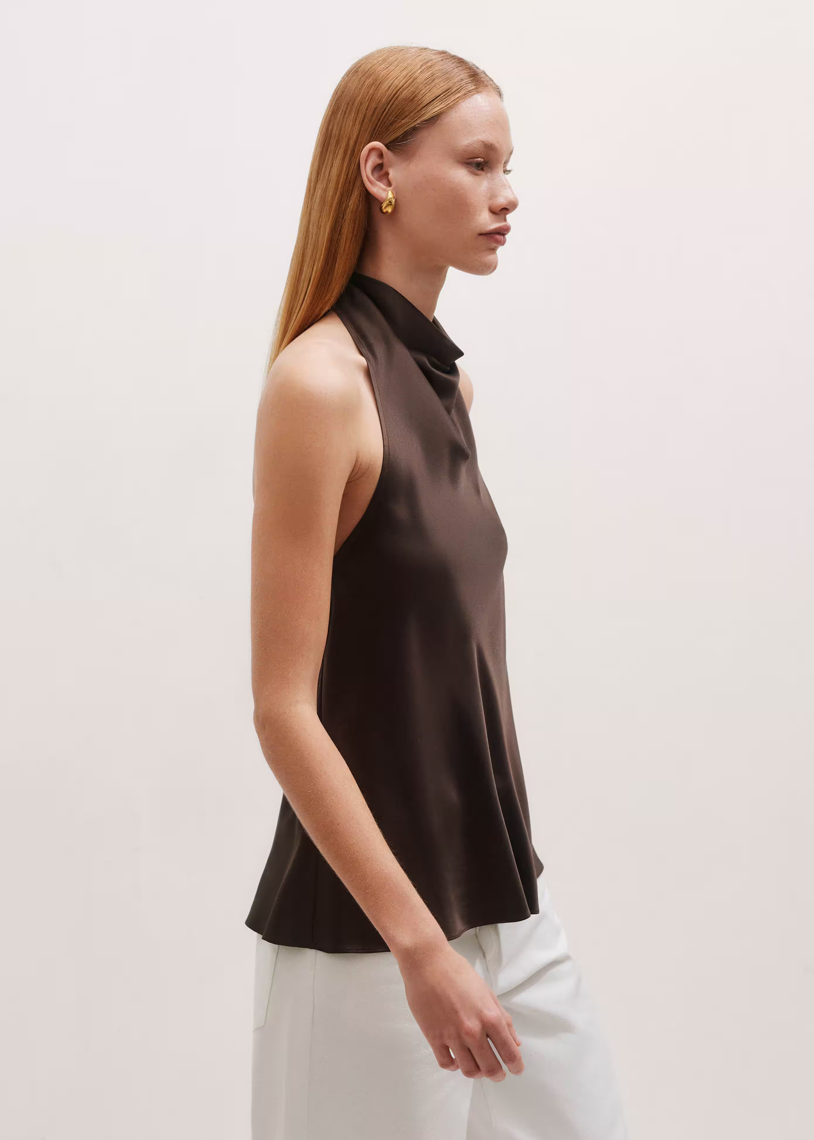 Women's Brown Halterneck Low Back Top | ME+EM | ME+EM Global (Excluding US)