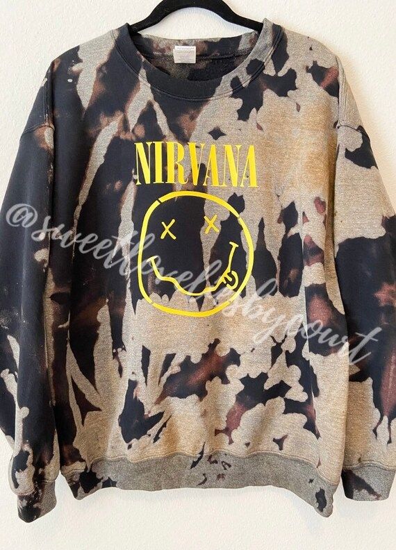 Nirvana Black Bleached Acid Washed Sweatshirt | Etsy (US)