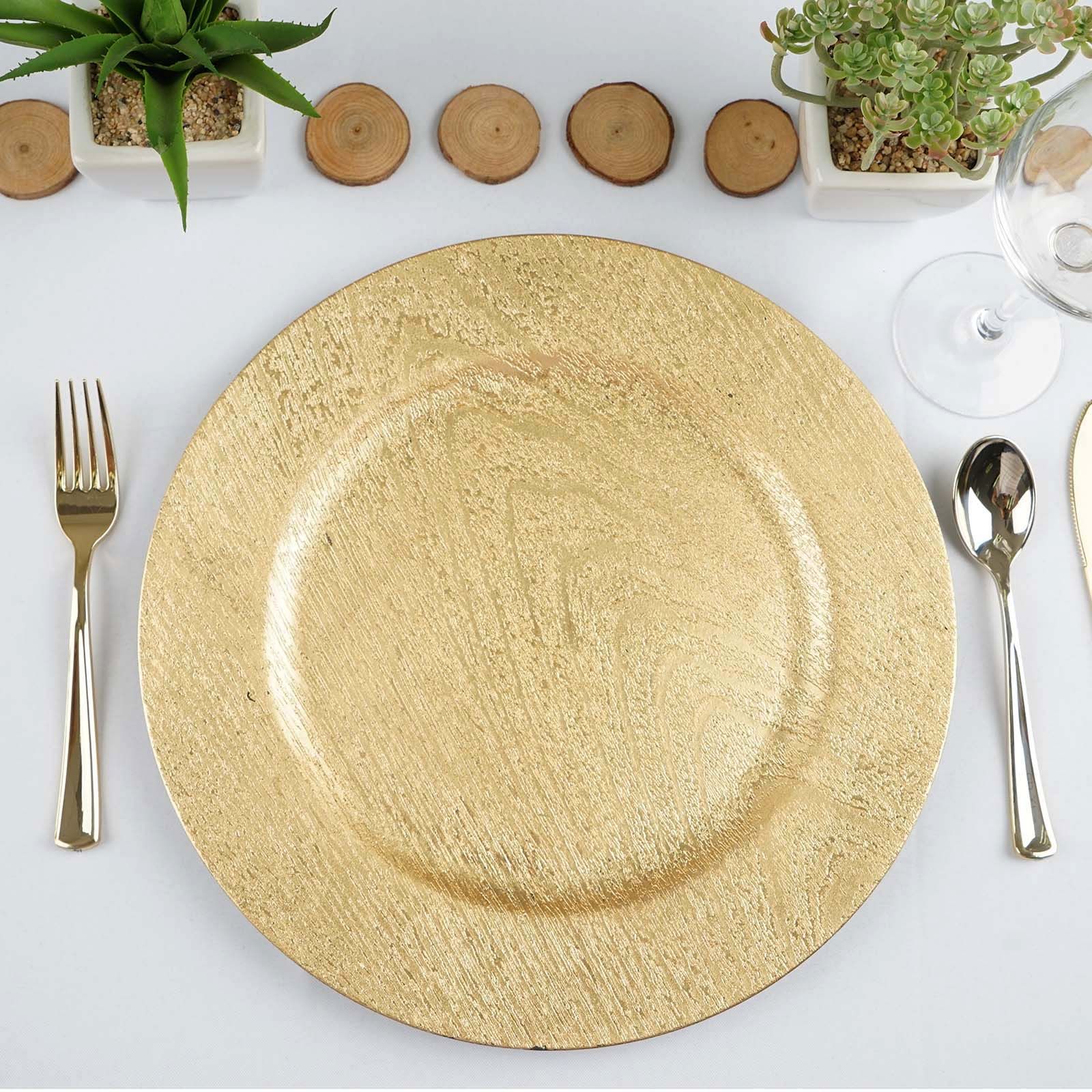 Efavormart Pack of 6 - 13" Round Wooden Textured Acrylic Charger Plates - Gold for Wedding, Party... | Walmart (US)
