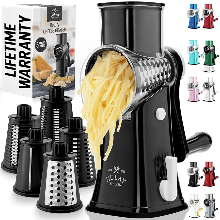 Zulay Kitchen Rotary Cheese Grater 5 Blade Cheese Shredder - Manual Hand Crank Cheese Grater With... | Amazon (US)