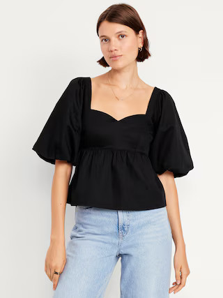 Puff-Sleeve Poplin Peplum Top | Old Navy (US)