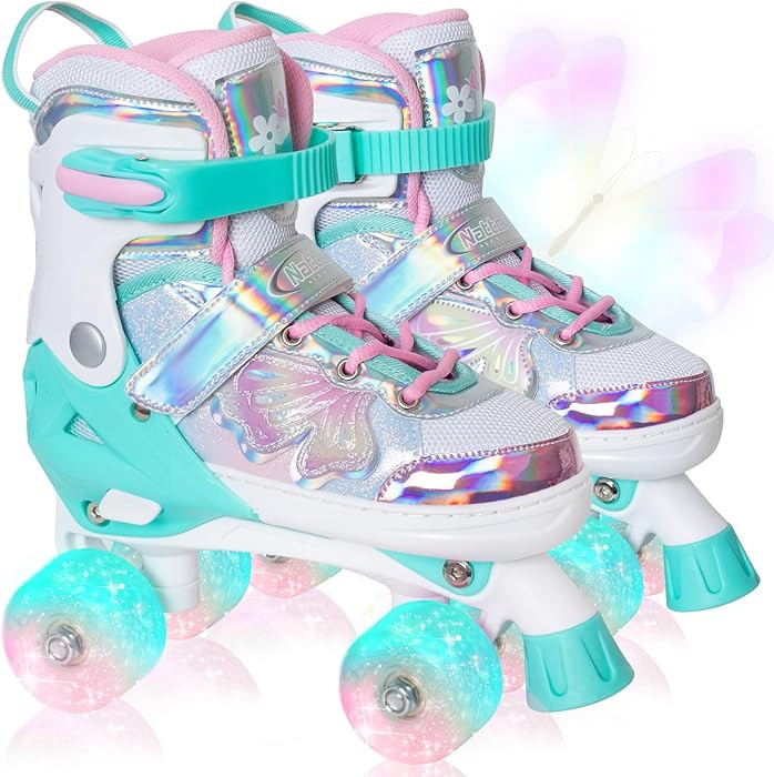 Nattork Kids Roller Skates for Girls Boys Kids, 4 Sizes Adjustable Quad Skates Butterfly and Flow... | Amazon (US)