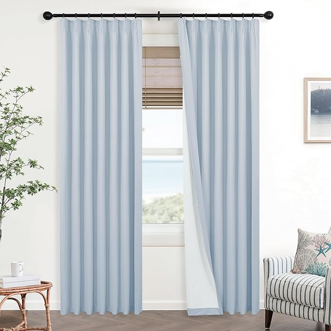Mrs.Naturall Light Blue Curtains 84 Inch Length 2 Panels Set,Blackout Pinch Pleated Grandmillenni... | Amazon (US)