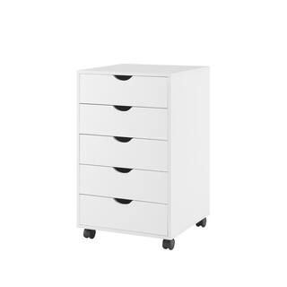 5 Drawers White Wood Storage Dresser with Wheels, Craft Storage Organization and Storage Drawer O... | The Home Depot