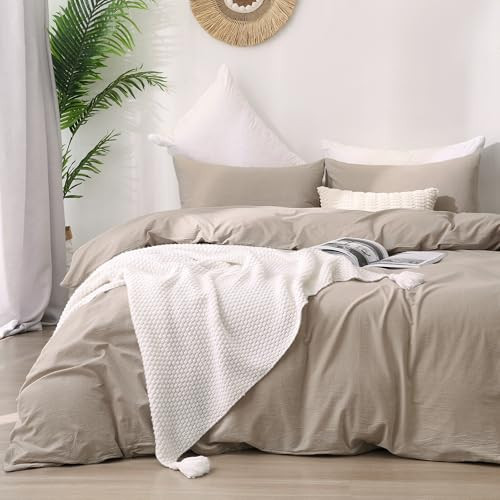 ATsense Duvet Cover Twin Size, 100% Washed Cotton, Linen Feel, Tannish Linen Grey Comforter Cover, 3 Pieces Bedding Set, Soft and Breathable, Premium Luxury Hotel Style, Farmhouse Style | Amazon (US)