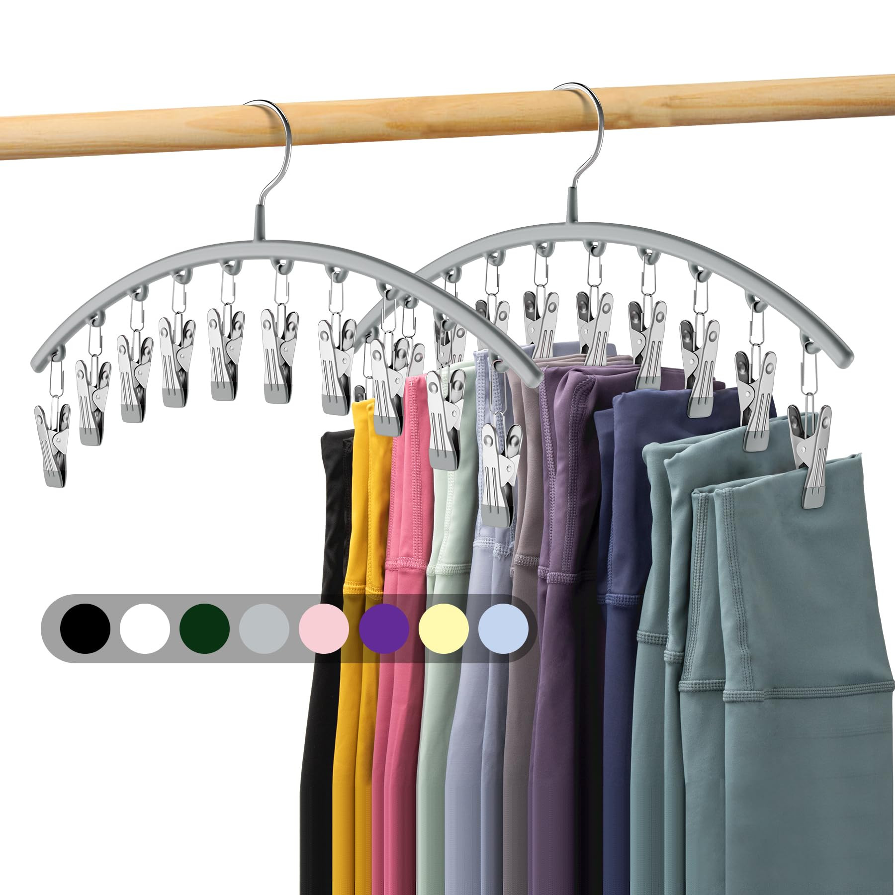 Legging Organizer for Closet, Metal Yoga Pants Hanger w/Rubber Coated 2 Pack w/10 Clips Hold 20 L... | Amazon (US)