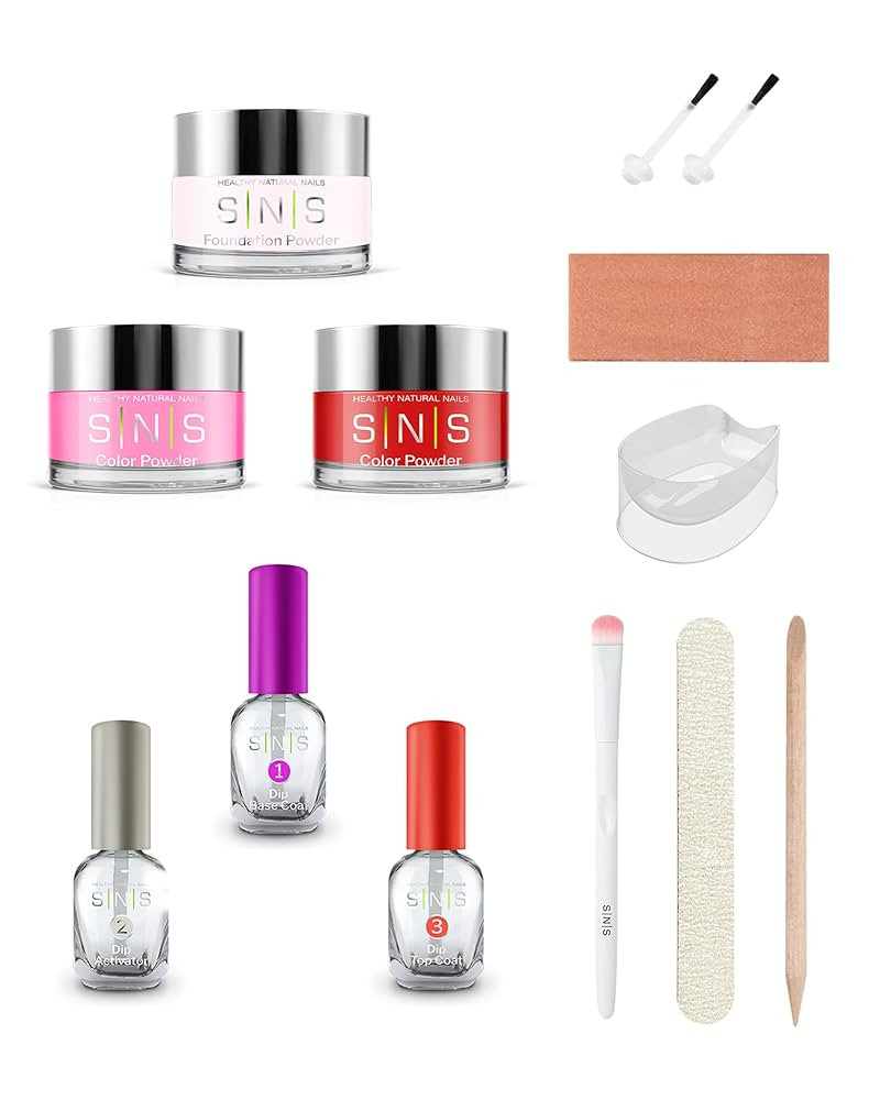 SNS Nail Dip Powder & Base Coat Nail Polish, Dip Powder Starter Kit (Hot Pink & Red) - Includes F... | Amazon (US)