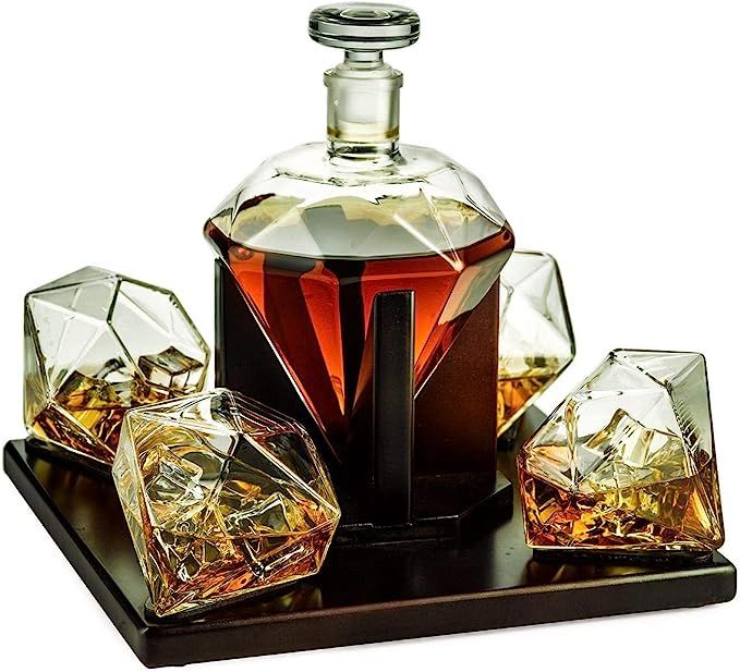 The Wine Savant Diamond Whiskey and Wine Decanter, Great Gift! 750ml With 4 Diamond Glasses and B... | Amazon (US)