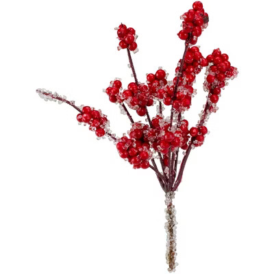 Northlight 9" Red Berry Iced Bush Artificial Floral Christmas Spray | Target