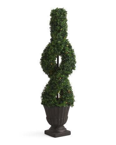 53in Uv Protected Pre-Lit Double Swirl Boxwood Topiary | TJ Maxx