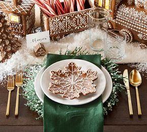 Gingerbread Snowflake Stoneware Appetizer Plates - Set of 4 | Pottery Barn CA