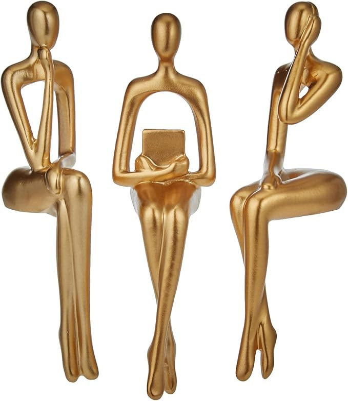 XINXUAN Gold Statue Home Decor - Modern Bookshelf & Desk Decor - 3 Piece Set | Amazon (US)