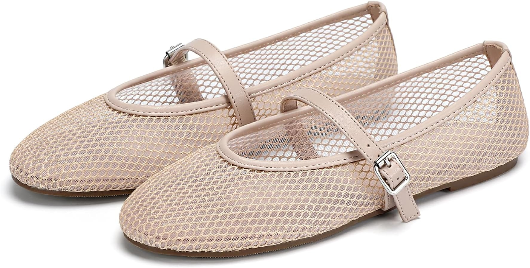 Mesh Ballet Flats for Women Round Toe Buckle Strap Mary Jane Breathable Fishnet Casual Dressy Sum... | Amazon (US)