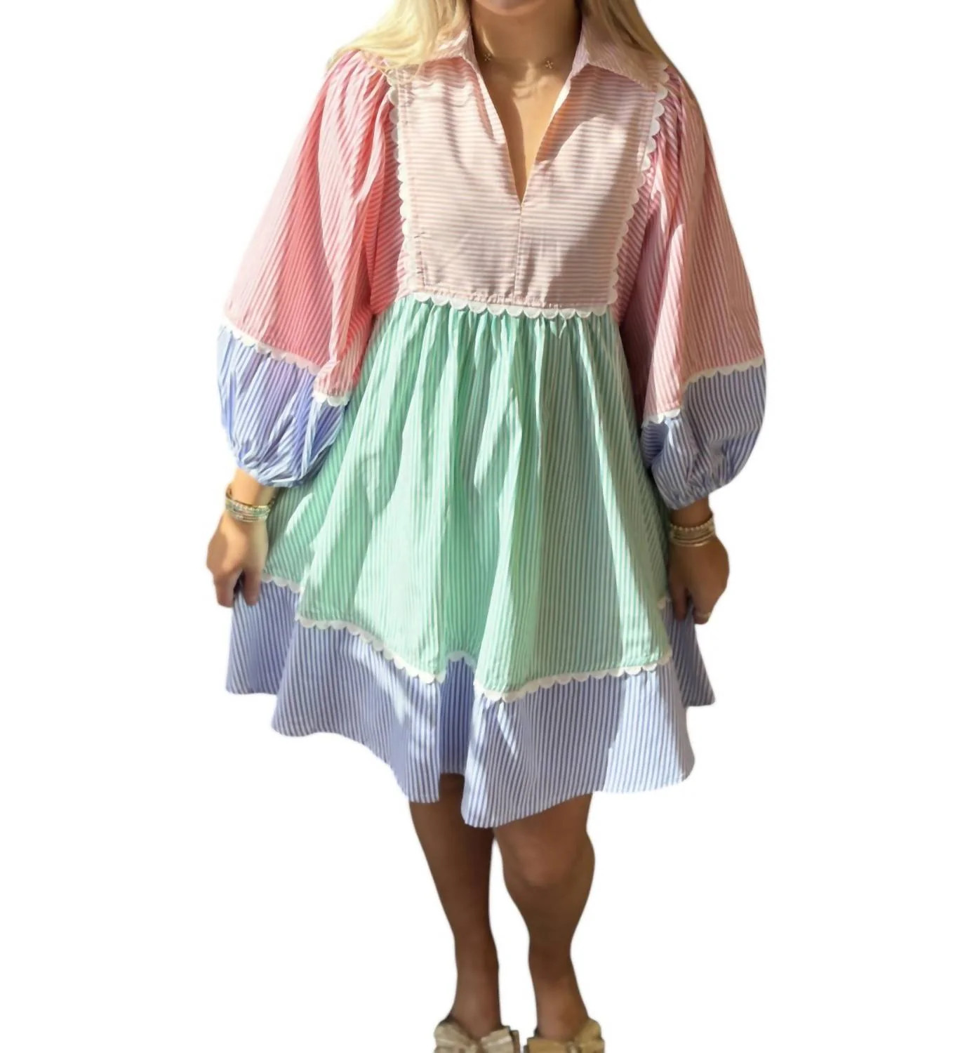 Seersucker Mini Dress In Pastel | Shop Simon