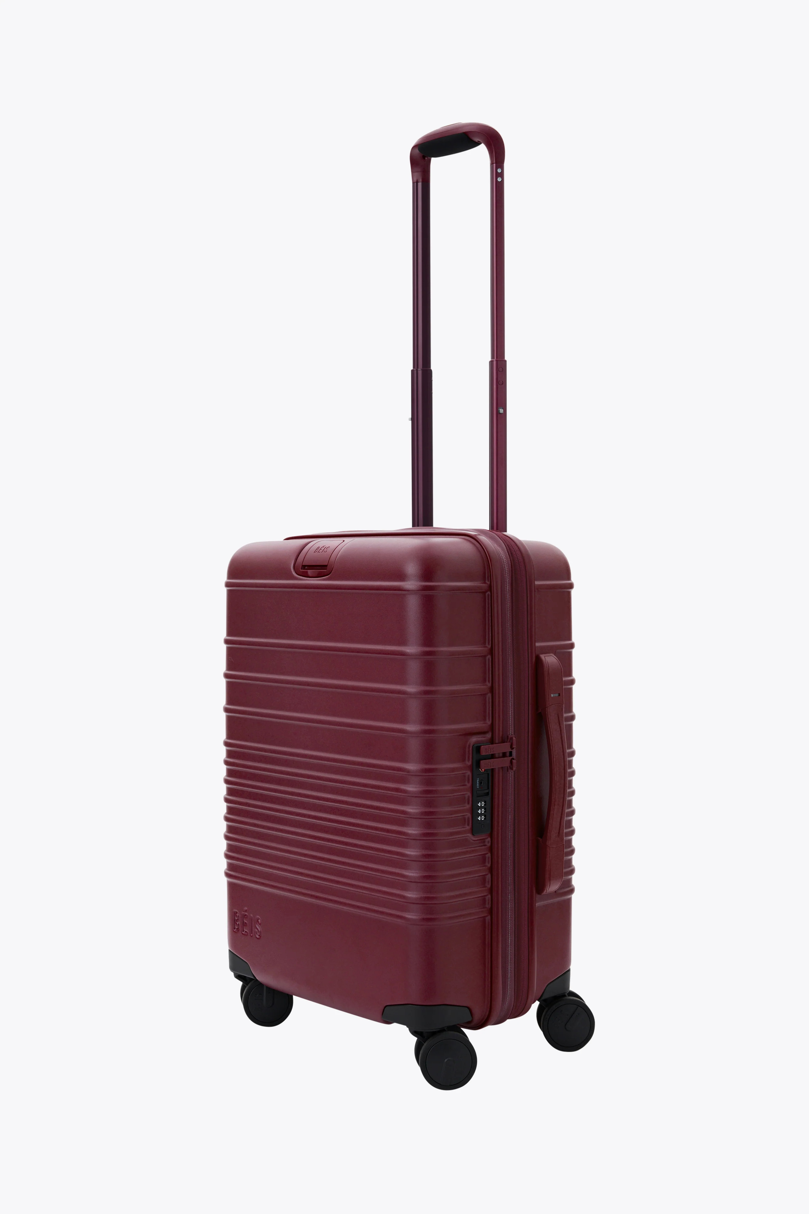 BÉIS 'The Carry-On Roller' in Burgundy - Matte Carry On Rolling Suitcase & Luggage in Dark Red | BEIS