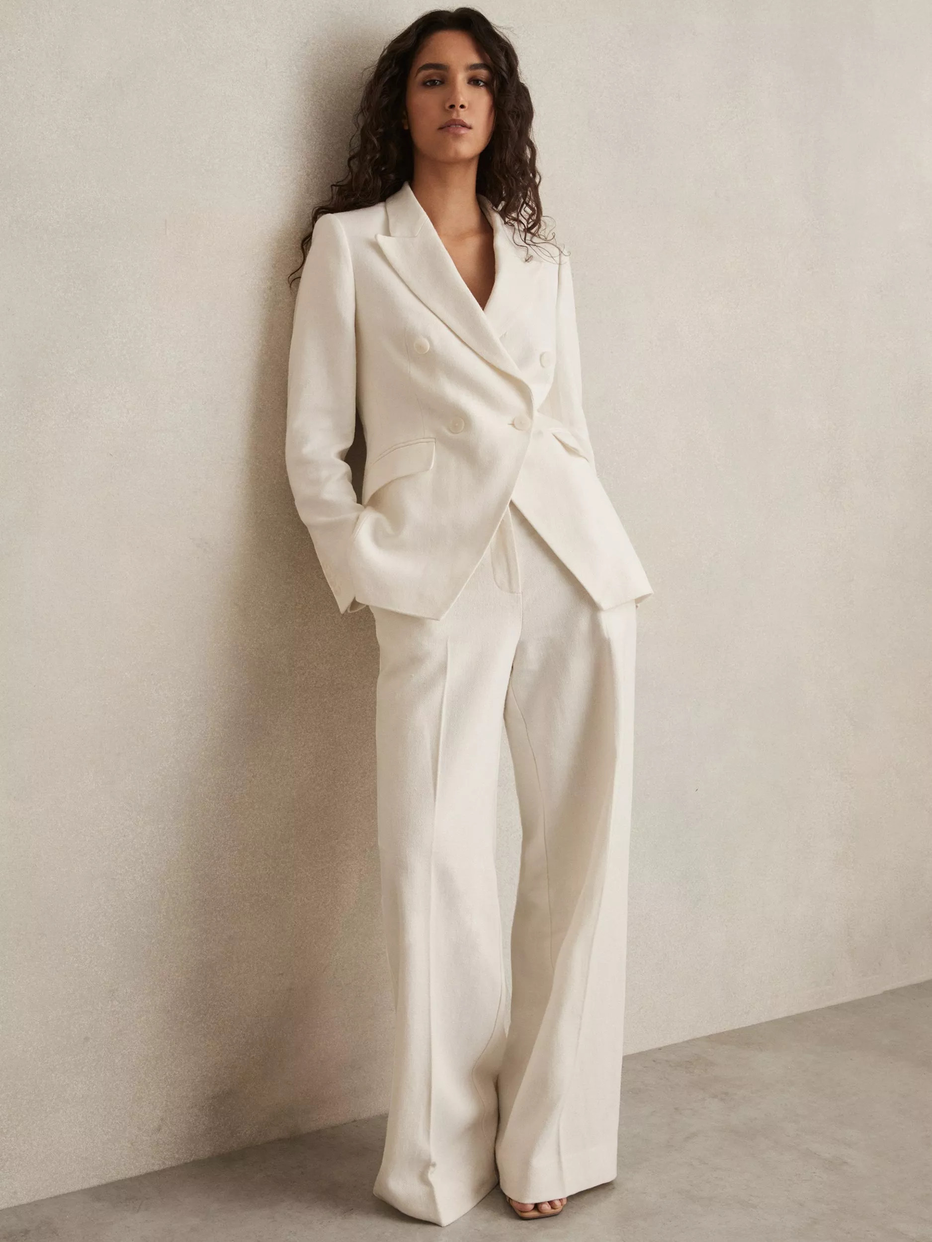 Reiss Petite Devon Linen Blend Blazer, White | John Lewis (UK)