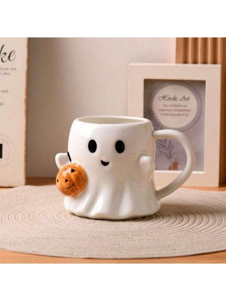 Cute White Ghost Themed Mug, 3D Halloween Pumpkin Coffee Cup, Large Capacity, Reusable Milk Cup, Tea Water Cup, Suitable For Restaurants, Families, Parties, Cafes, Etc., Halloween Gift Easter Halloween Ghost Elf 3D Cute Couple Mug Gift Afternoon Tea Breakfast Milk Cup Home Office Drinking Ceramic Cup Cute Ghost Water Cup | SHEIN