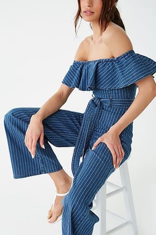 Pinstriped Denim Flounce Jumpsuit | Forever 21 (US)