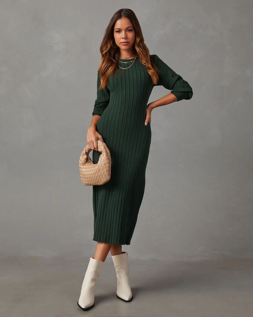 Robin Balloon Sleeve Sweater Midi Dress | VICI Collection