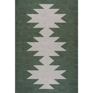 Chayton Minimalist Geometric Machine-Washable Dark Green/Light Gray 9 ft. x 12 ft. Area Rug | The Home Depot