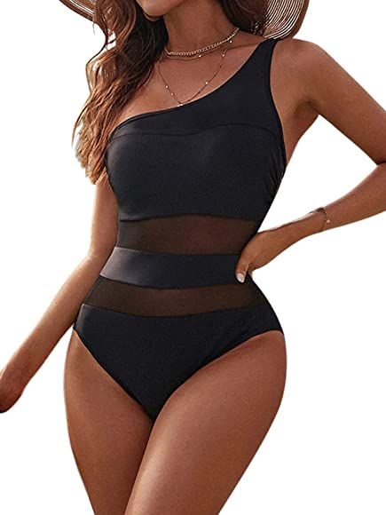Blooming Jelly Women's One Shoulder Swimsuits Sexy One Piece Bathing Suits Slimming Mesh Swimwear | Amazon (US)