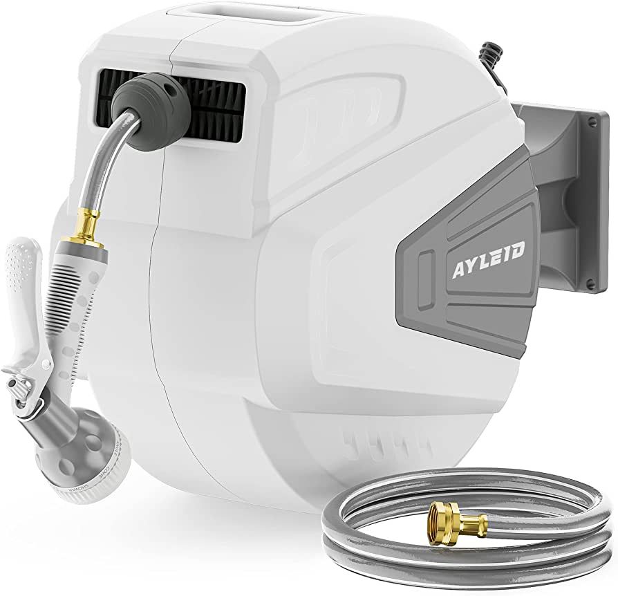 Ayleid Retractable Garden Hose Reel,1/2 in x 65 ft Wall Mounted Hose Reel, with 9- Function Spray... | Amazon (US)