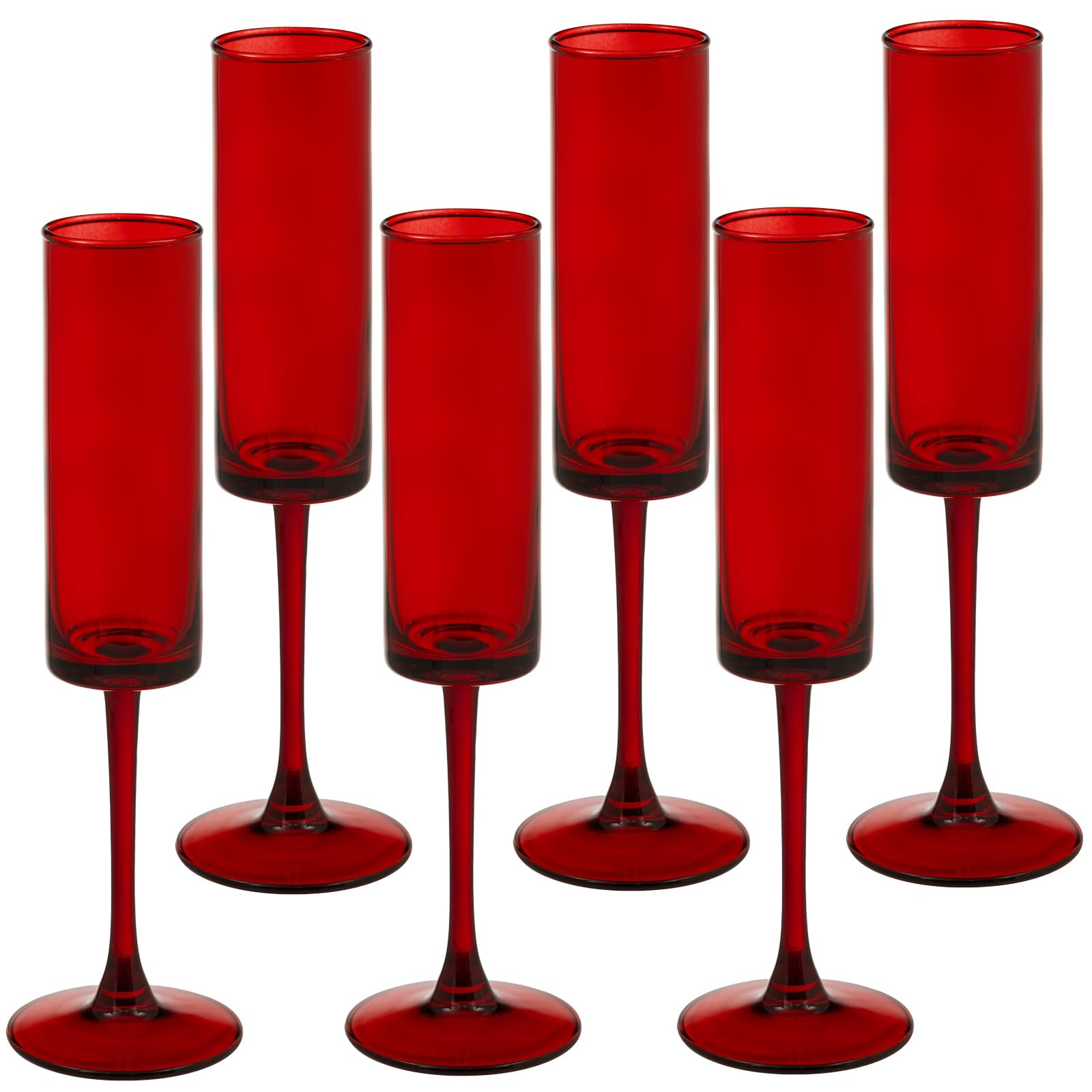 6 Pieces Red Champagne Flutes 6 OZ Straight Sided Wine Glasses Champagne Long Stem Drinking Color... | Amazon (US)
