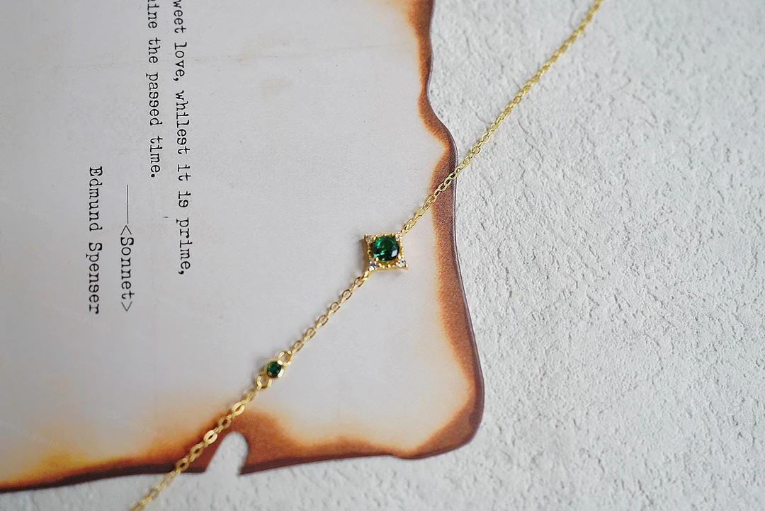 Dainty Emerald Bracelet in 14K Gold - May Birthstone Bracelet - Minimalist Chain Bracelet - Emera... | Etsy (US)
