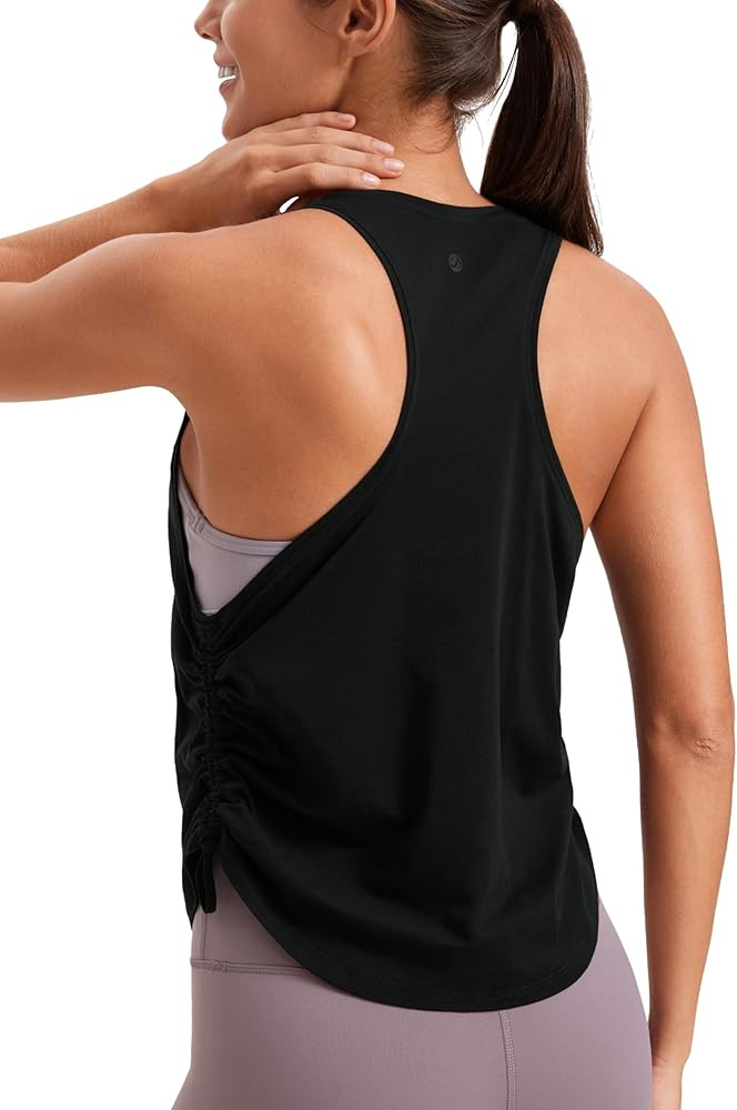 CRZ YOGA Pima Cotton Ruched Side Tank Tops for Women - Workout Athletic Casual Racerback Crewneck... | Amazon (US)