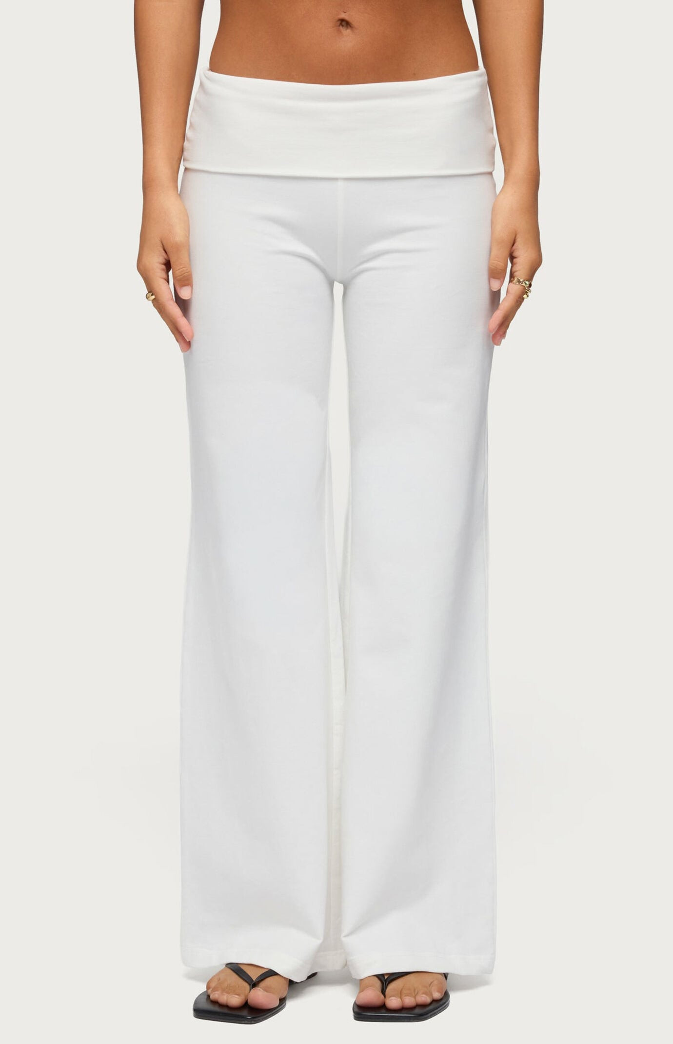 Edikted Women's Wide Leg Foldover Pants in White - Size Large | PacSun