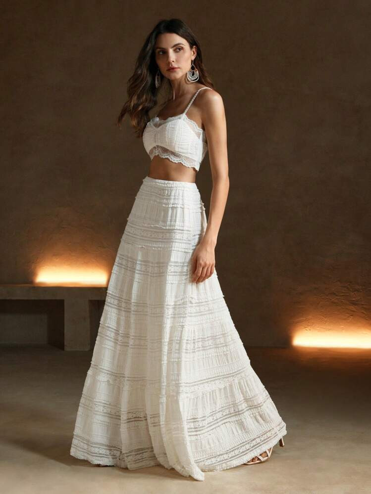 Anewsta European And American Fashion Solid Color Lace Two-Piece Set For Holiday Party Clothes | SHEIN