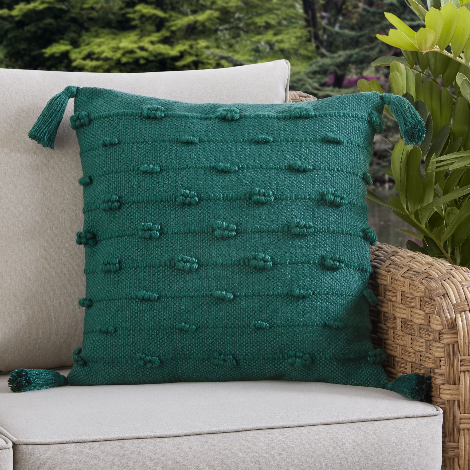 Better Homes & Gardens 19" x 19" Bobble Stripe Outdoor Toss Pillow, Teal | Walmart (US)