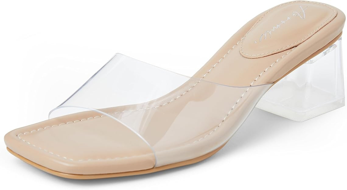 Arromic Women's Block Mule Heeled Sandals Clear Black Nude White Chunky Heels 2 Inches Square Ope... | Amazon (US)