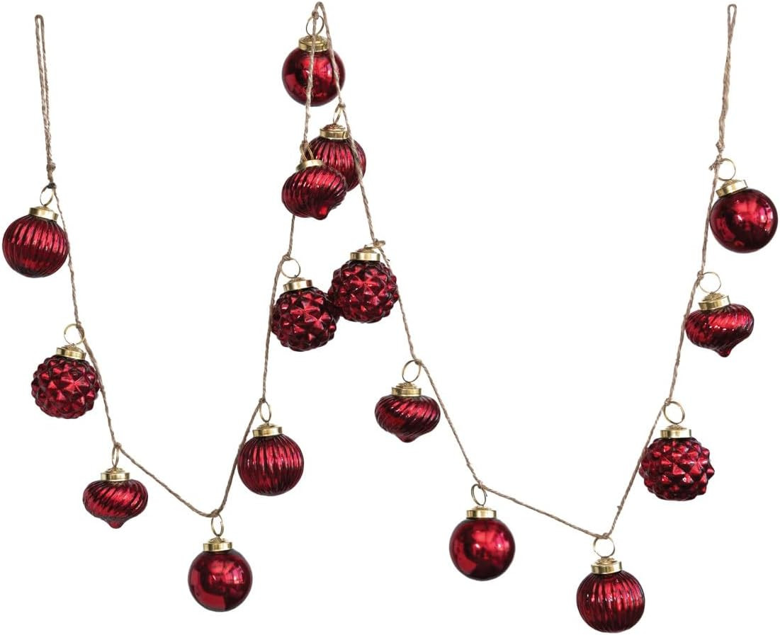 One Holiday Way 72-Inch Retro Classic Red Mercury Glass Ornament Christmas Tree Garland on Jute S... | Amazon (US)