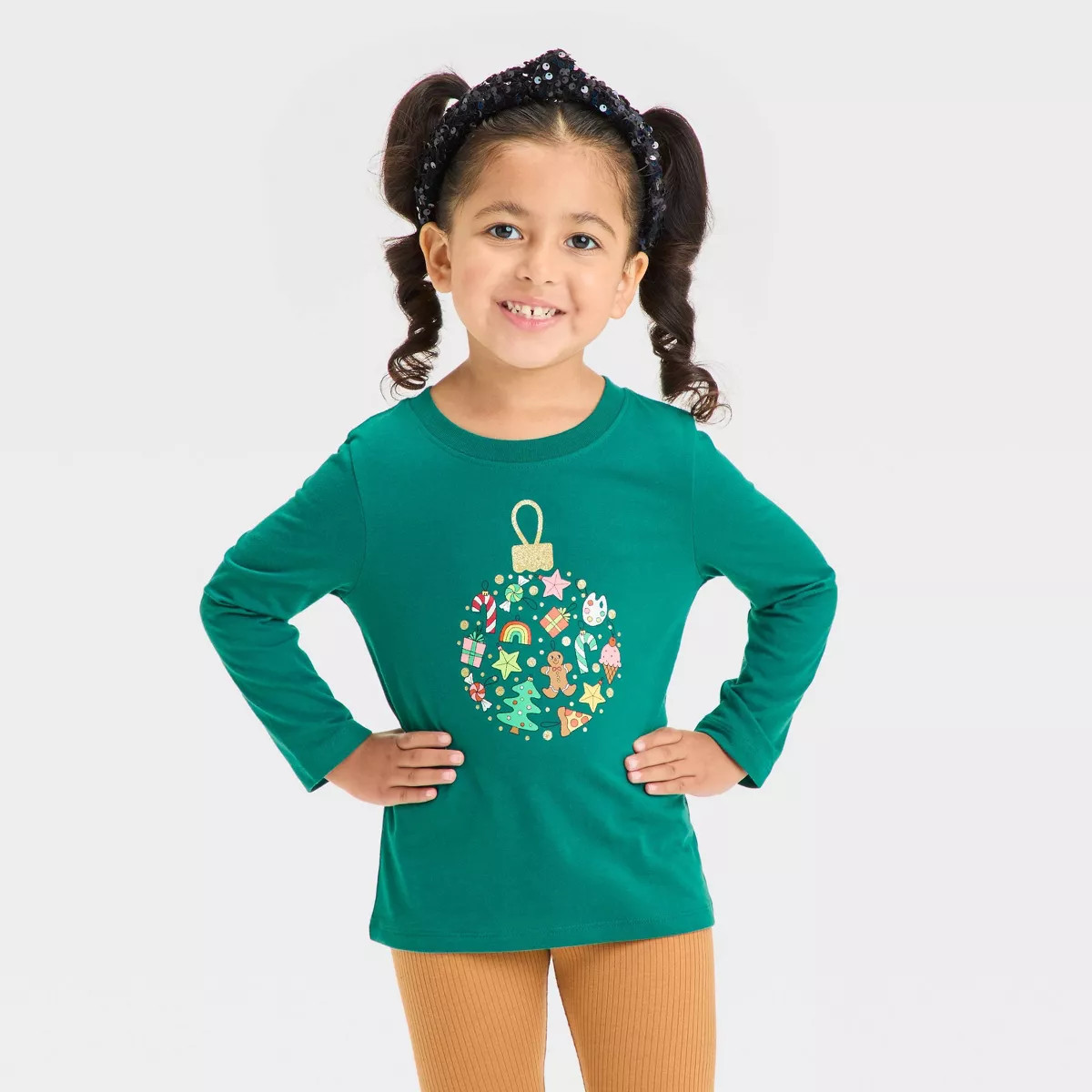 Toddler Girls' Christmas Ornament Long Sleeve Graphic T-Shirt - Cat & Jack™ Dark Green | Target
