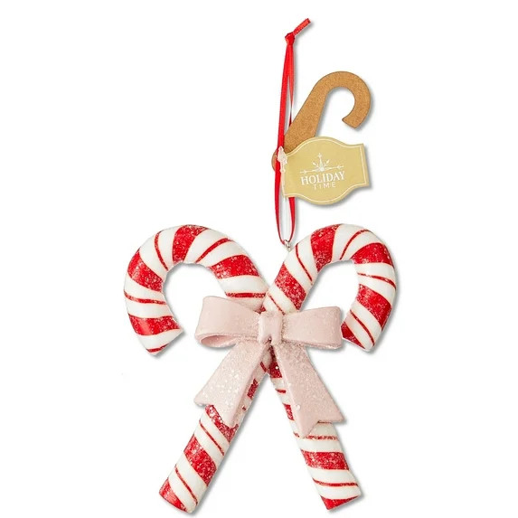 Red and White Clay Dough Candy Cane Christmas Ornament, 4.5", by Holiday Time | Walmart (US)