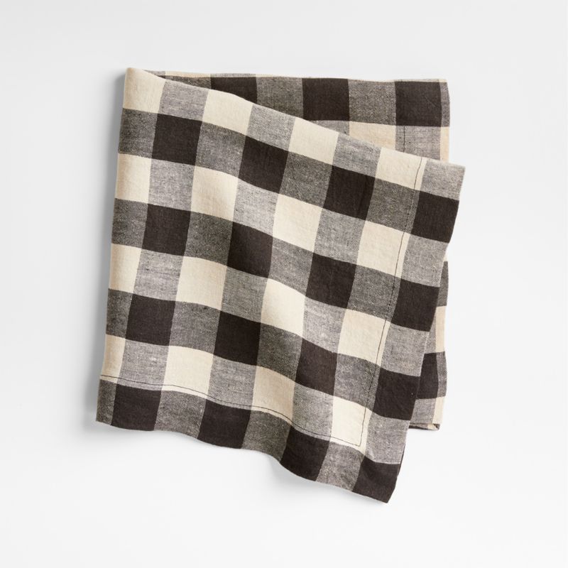 Marin Black and Natural EUROPEAN FLAX -Certified Linen Buffalo Check Napkin + Reviews | Crate & B... | Crate & Barrel