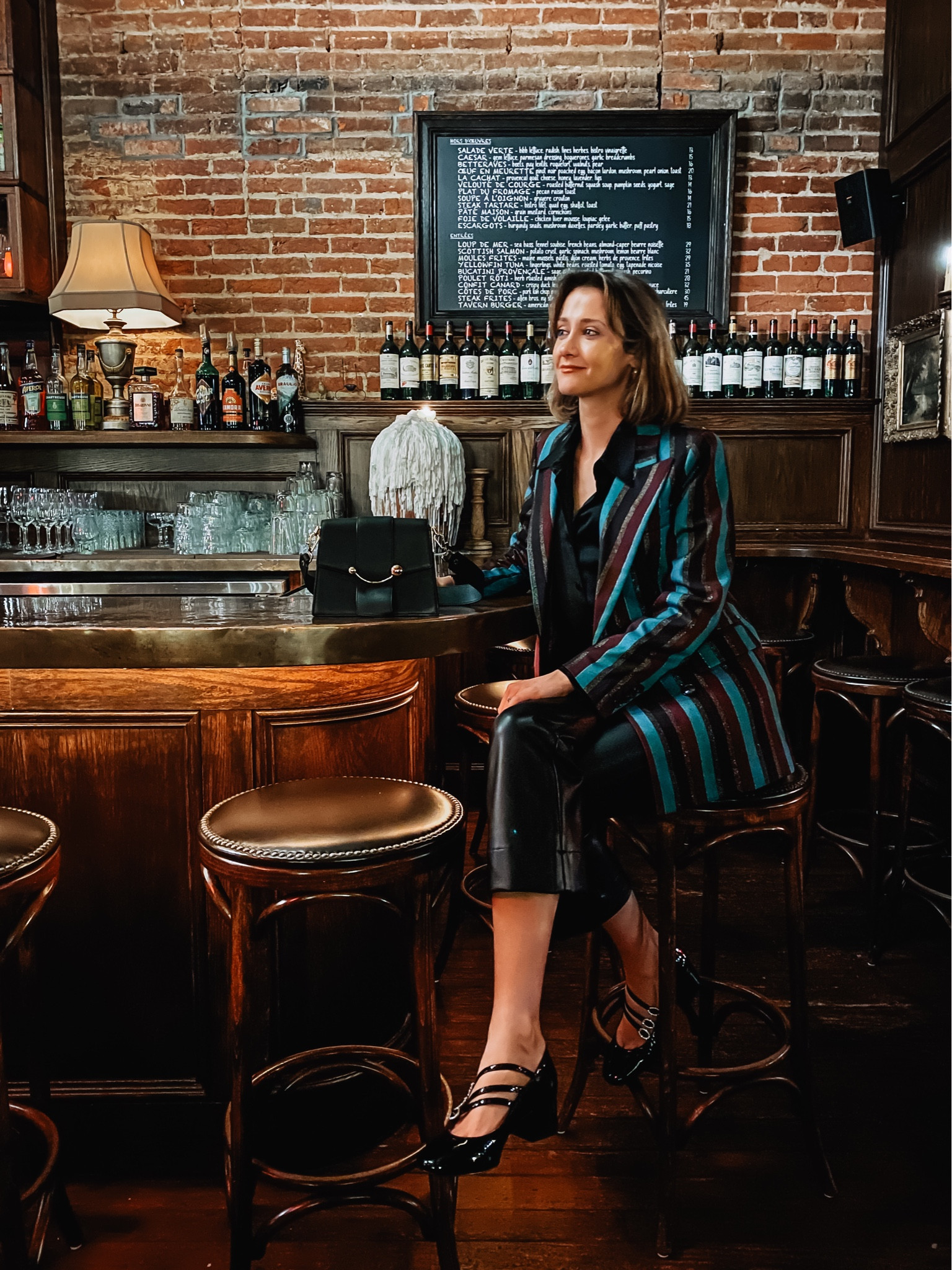 An eye catching metallic blazer and leather pants and Mary Janes are such a fun holiday outfit combination. 

#LTKHoliday #LTKstyletip #LTKshoecrush